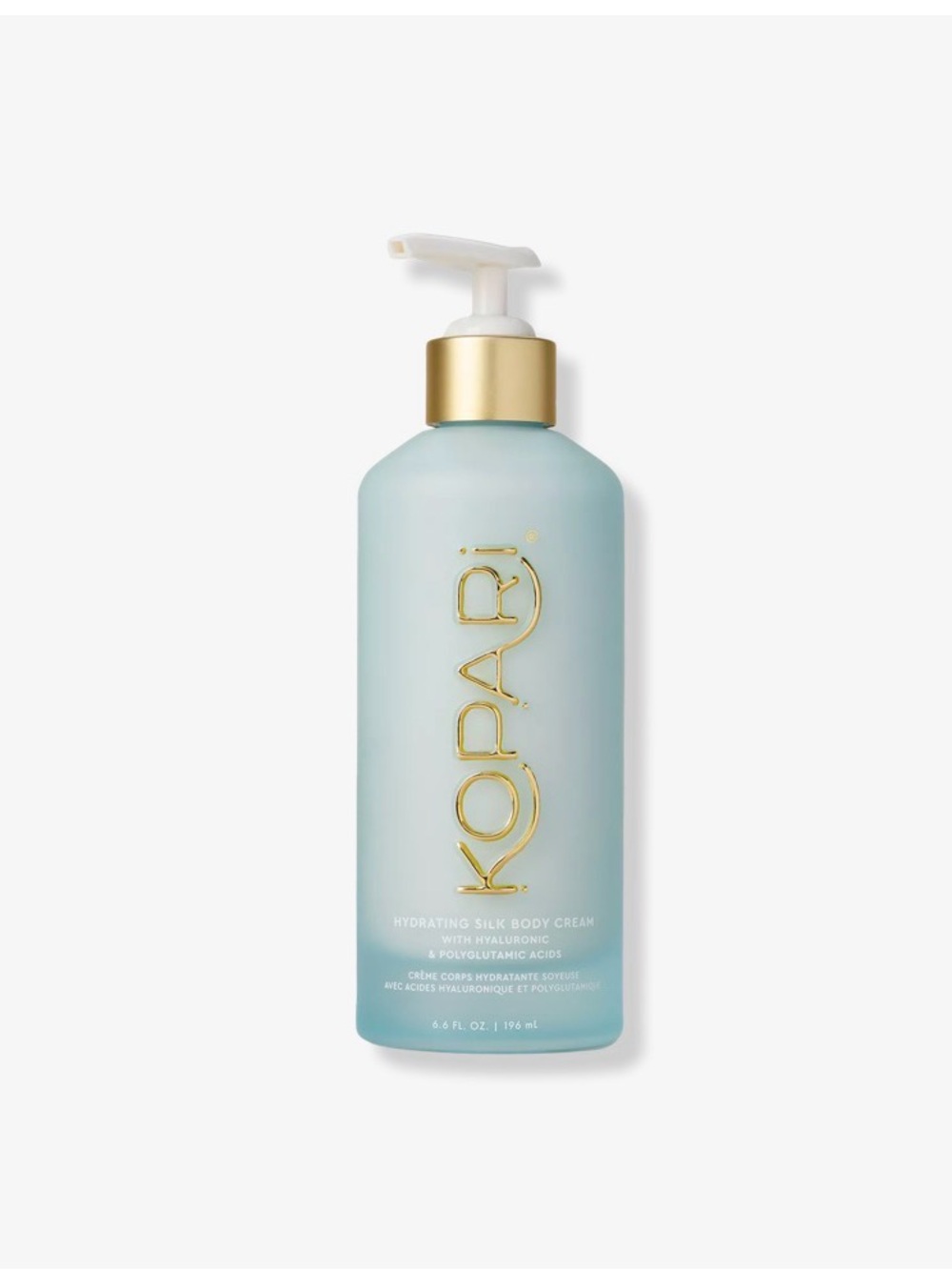 Kopari Hydrating Silk Body Cream — Aqua Bottle with Gold Accents